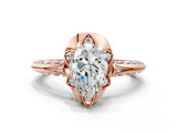 Rose gold Pear Halo Split Shank Pave Diamond Ring with Petal Prong Setting_20