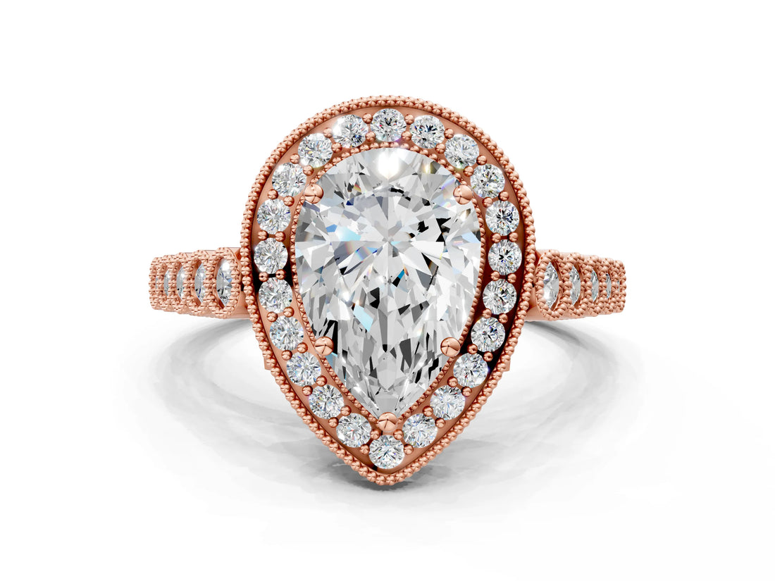 Rose gold Pear Halo Twist Band Solitaire Ring with Six-Prong Setting_32