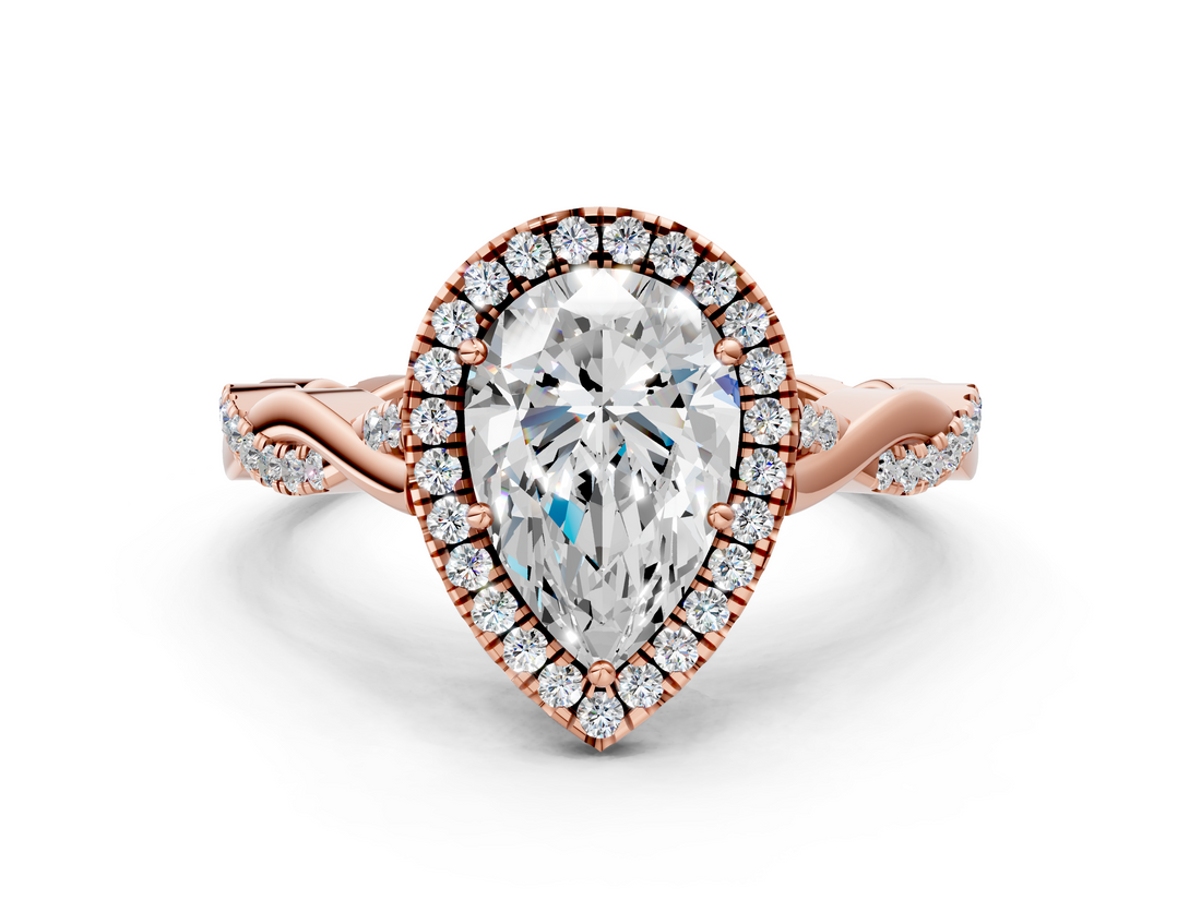 Rose gold Pear Halo Twist Band Solitaire Ring_20