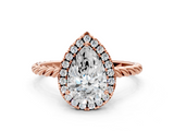 Rose gold Pear Halo Twisted Band Four-Prong Diamond Ring_20