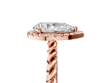 Rose gold Pear Halo Twisted Band Four-Prong Diamond Ring_25