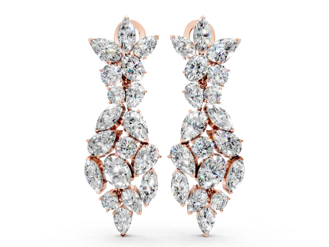 Rose gold Pear, Marquise and Oval Diamond Floral Drop Earrings
