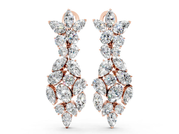 Rose gold Pear, Marquise and Oval Diamond Floral Drop Earrings