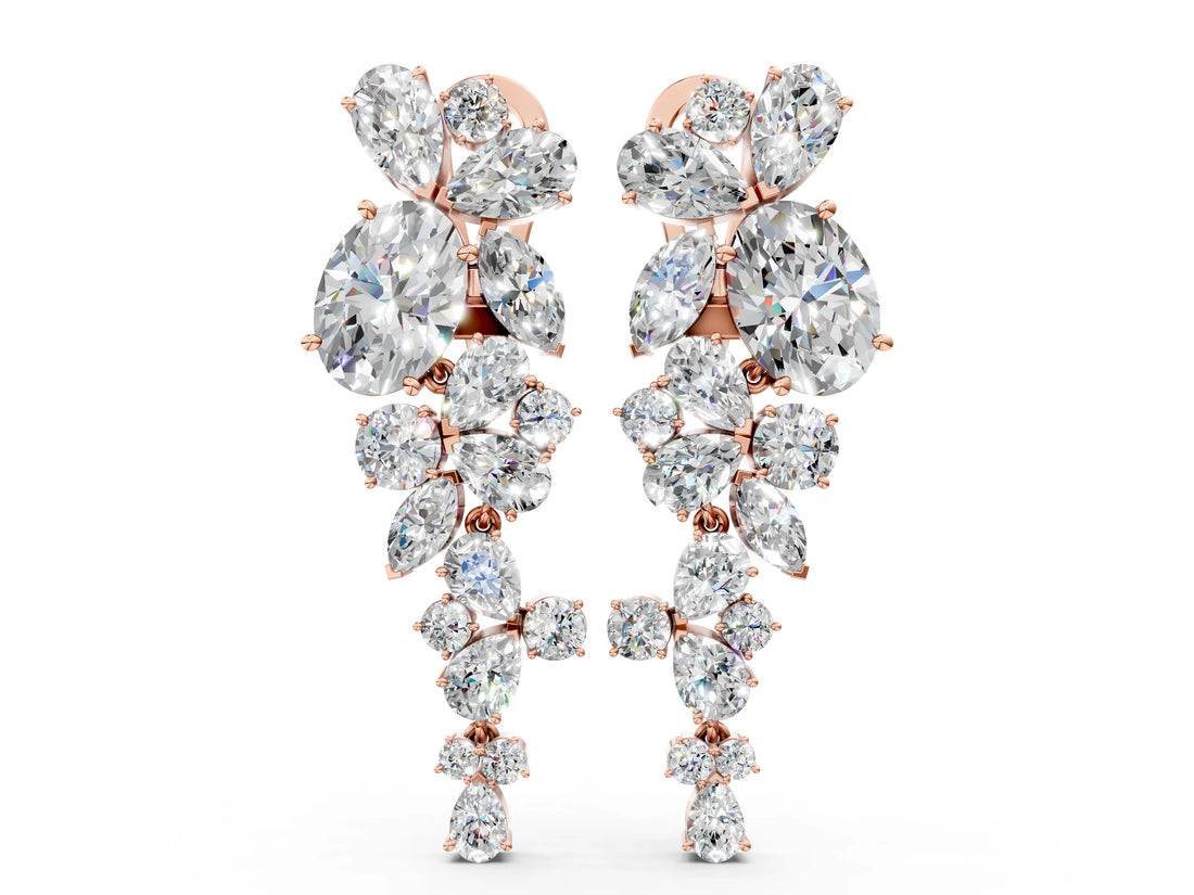 Rose gold Pear, Marquise and Round Diamond Floral Drop Earrings