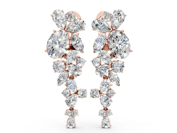 Rose gold Pear, Marquise and Round Diamond Floral Drop Earrings