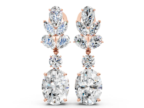 Rose gold Pear, Marquise and Round Diamond Sacramento Drop Earrings