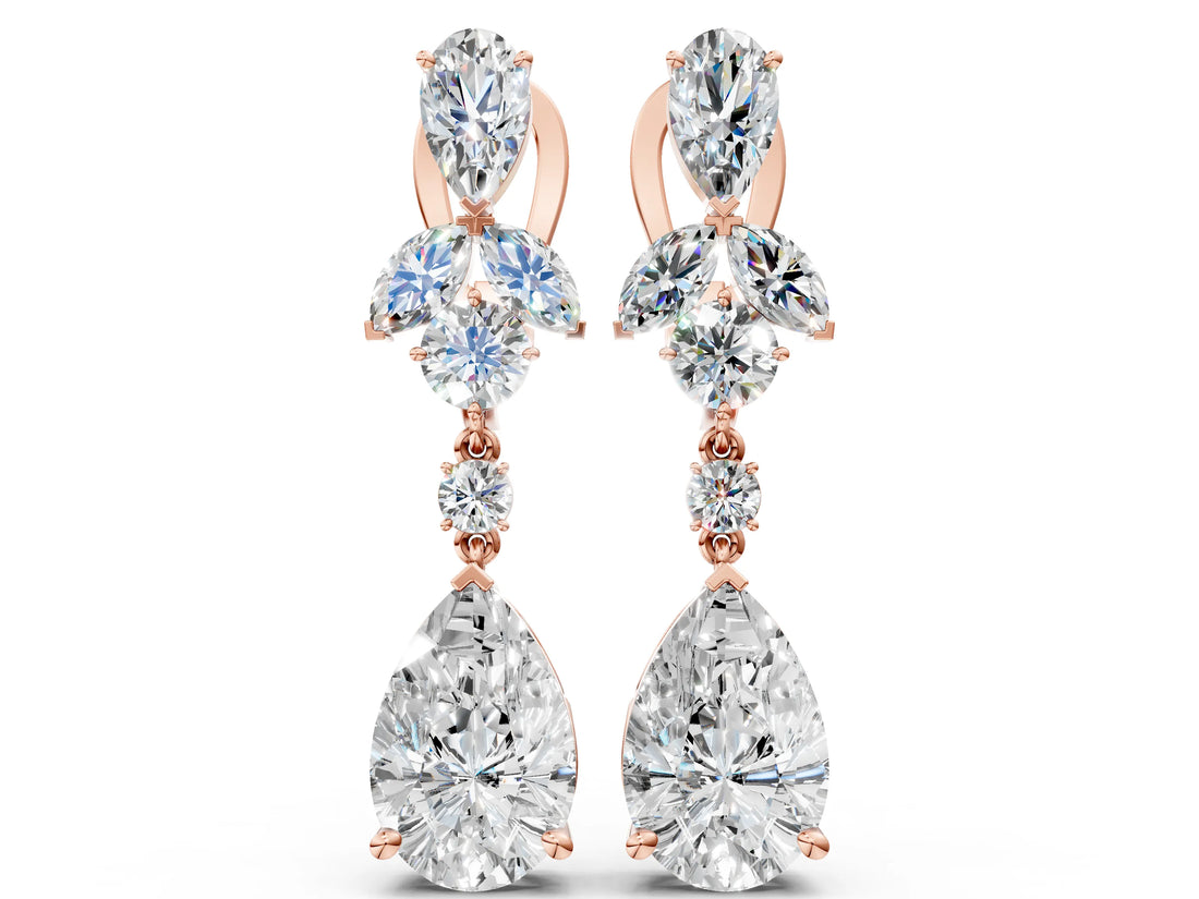 Rose gold Pear, Marquise and Round Diamond Vancouver Drop Earrings