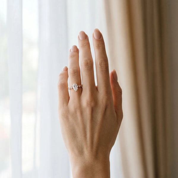 Rose gold Pear Milgrain Bezel Diamond Engagement Ring with Solitaire Prong Setting