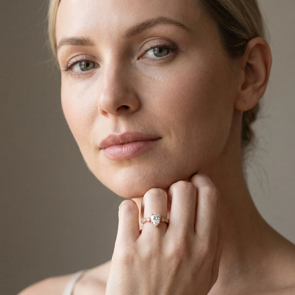 Rose gold Pear Milgrain Bezel Diamond Engagement Ring with Solitaire Prong Setting