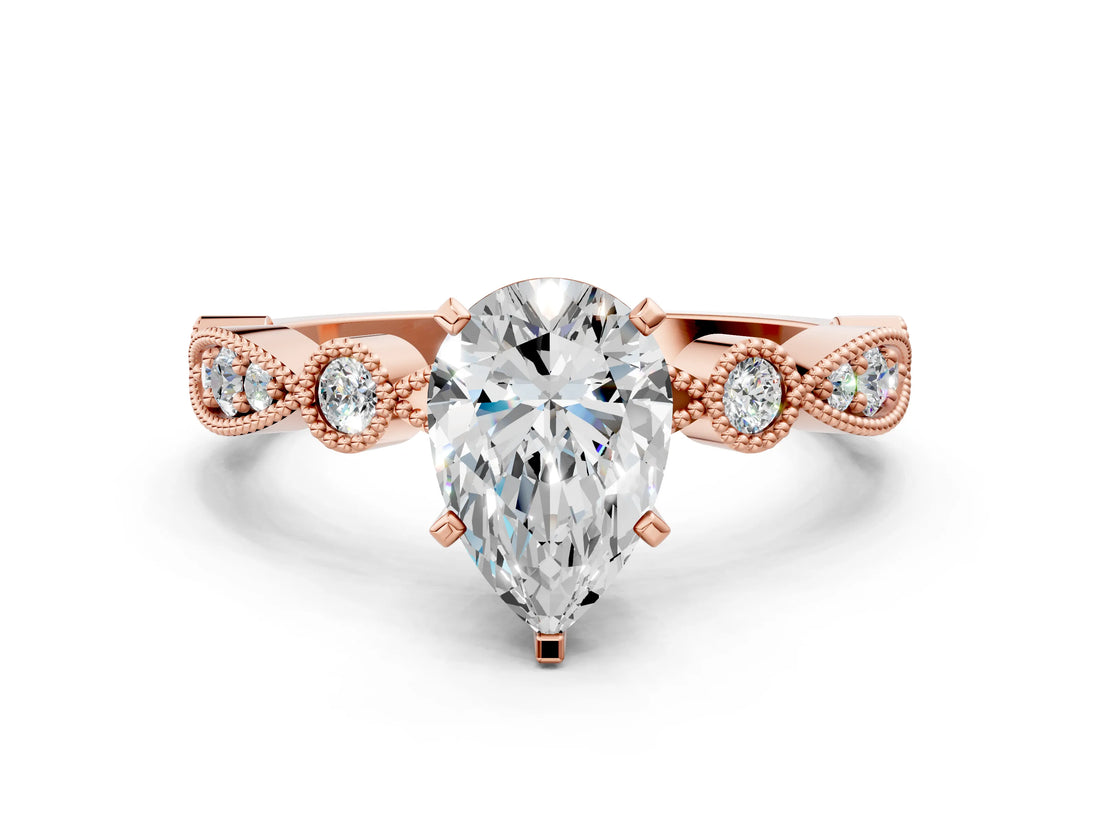 Rose gold Pear Milgrain Bezel Diamond Engagement Ring with Solitaire Prong Setting_147