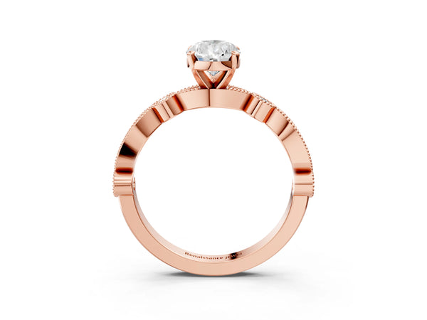 Rose gold Pear Milgrain Bezel Diamond Engagement Ring with Solitaire Prong Setting