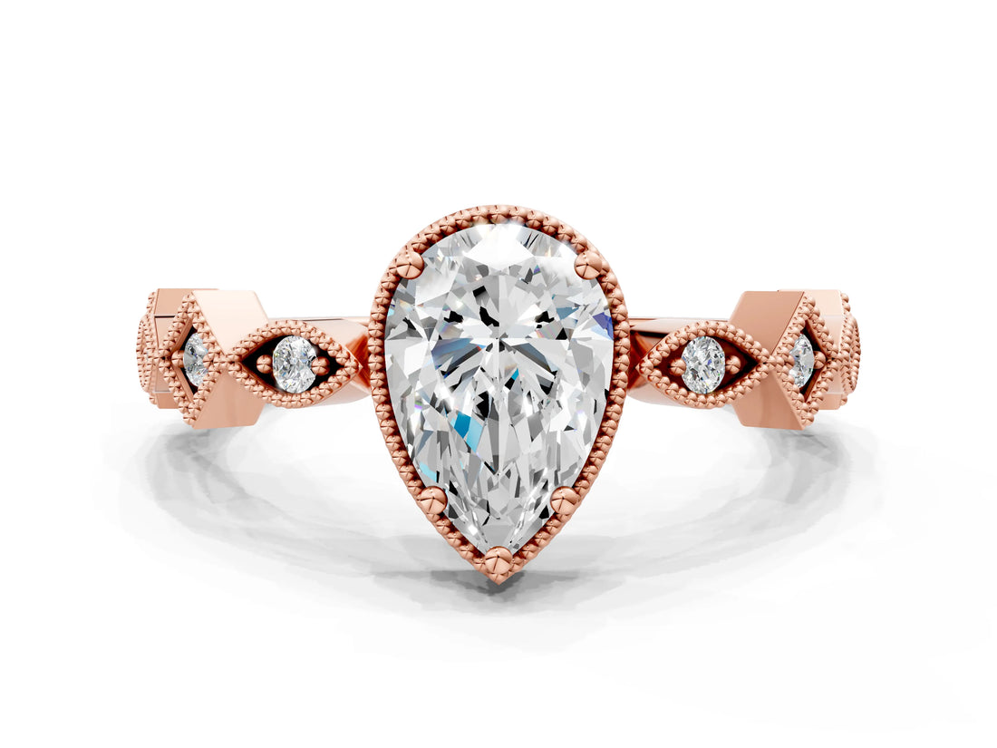 Rose gold Pear Milgrain Marquise Diamond Twist Band Ring_38