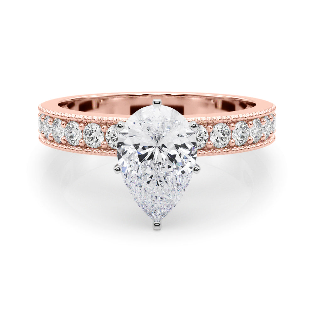 Rose gold Pear Milgrain Pave Diamond Engagement Ring with Four-Prong Setting 1