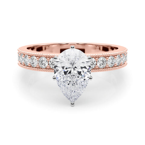 Rose gold Pear Milgrain Pave Diamond Engagement Ring with Four-Prong Setting 1