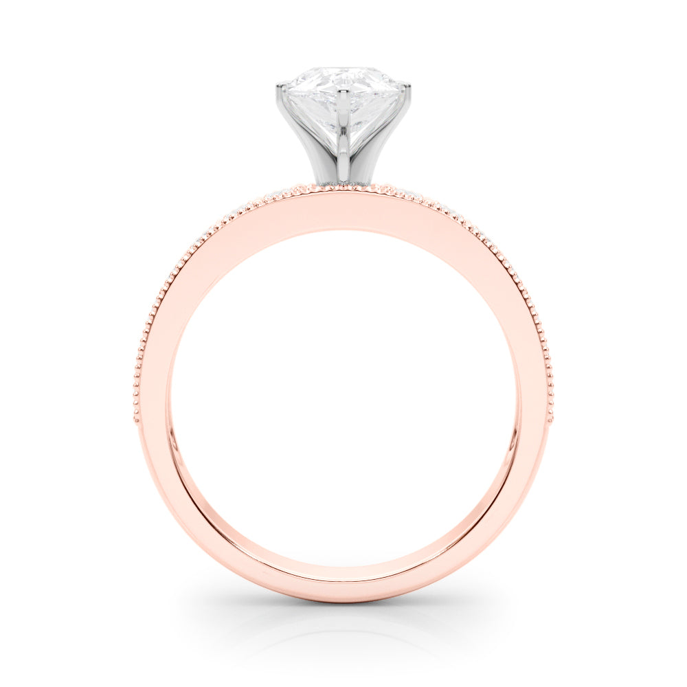 Rose gold Pear Milgrain Pave Diamond Engagement Ring with Four-Prong Setting 2