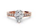 Rose gold Pear Milgrain Pave Diamond Engagement Ring with Four-Prong Setting_138