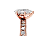 Rose gold Pear Milgrain Pave Diamond Engagement Ring with Four-Prong Setting_143