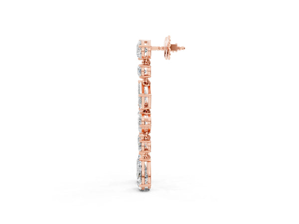 Rose gold Pear, Oval, Emerald and Round Diamond Waterfall Drop Earrings