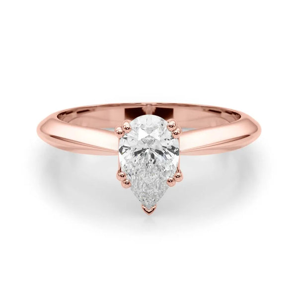 Rose gold Pear-Shaped Solitaire Diamond Ring with Tapered Band and Six-Prong Setting