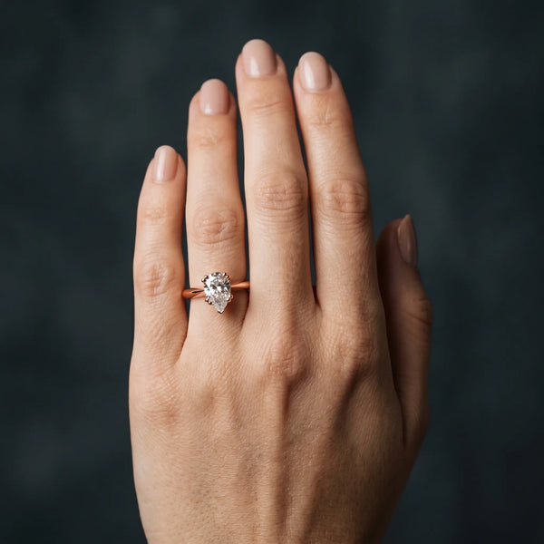 Rose gold Pear-Shaped Solitaire Diamond Ring with Tapered Band and Six-Prong Setting