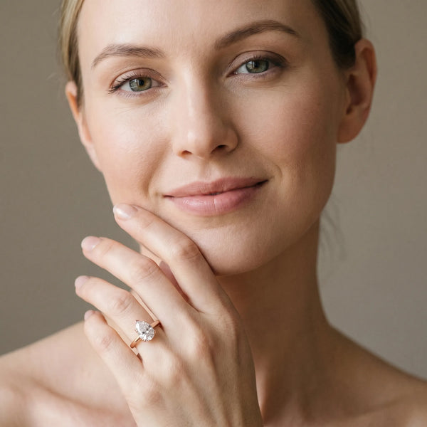 Rose gold Pear-Shaped Solitaire Diamond Ring with Tapered Band and Six-Prong Setting