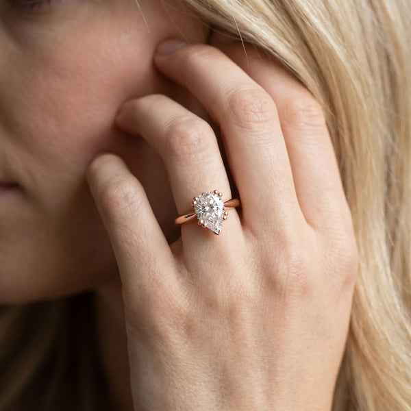 Rose gold Pear-Shaped Solitaire Diamond Ring with Tapered Band and Six-Prong Setting