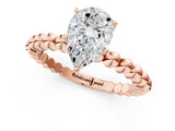 Rose gold Pear Solitaire Beaded Band Prong Setting Ring 1