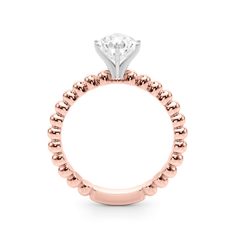 Rose gold Pear Solitaire Beaded Band Prong Setting Ring 2