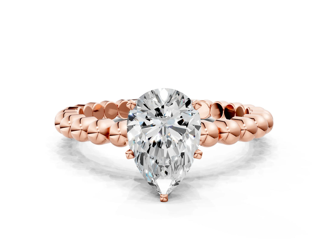 Rose gold Pear Solitaire Beaded Band Prong Setting Ring