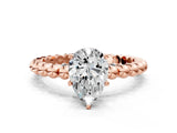Rose gold Pear Solitaire Beaded Band Prong Setting Ring