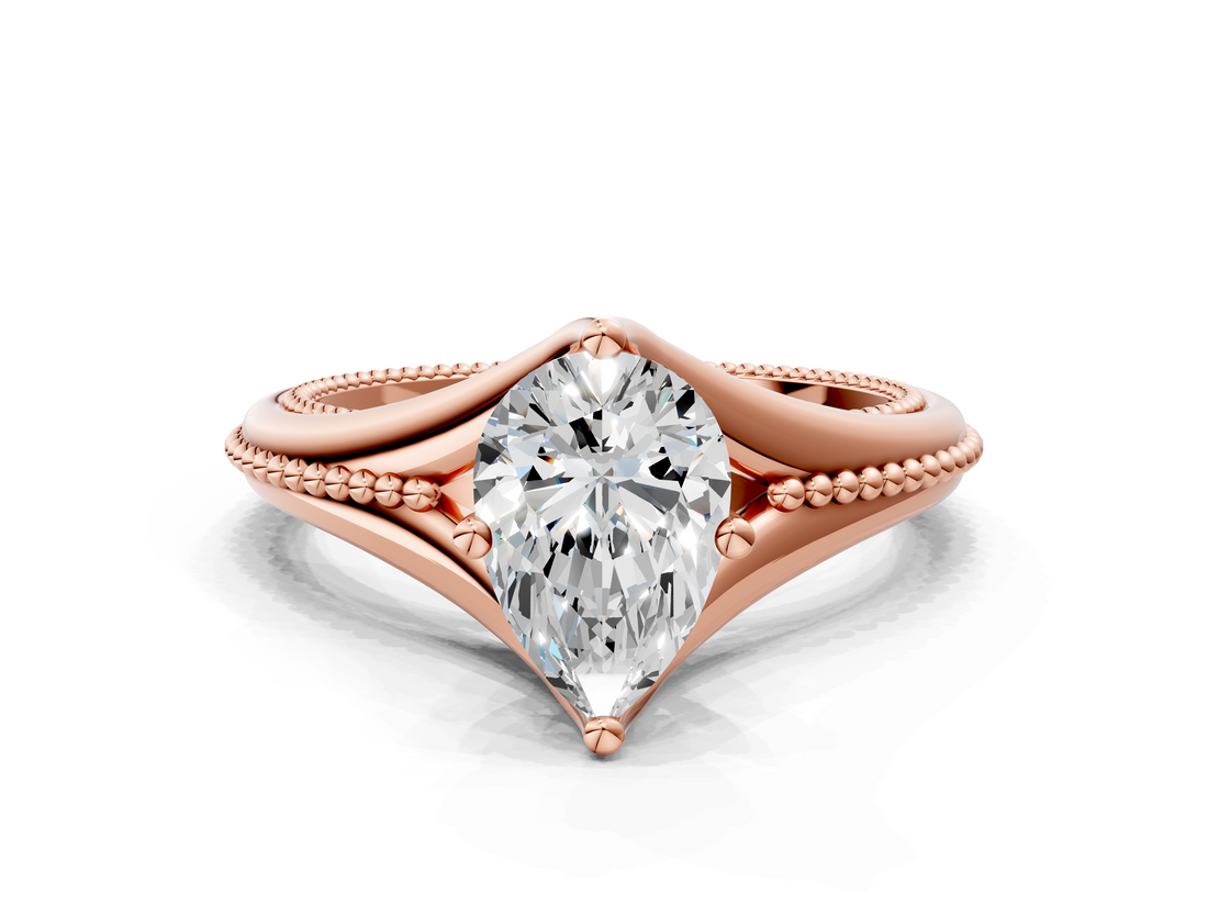 Rose gold Pear Solitaire Beaded Band Six-Prong Setting_8