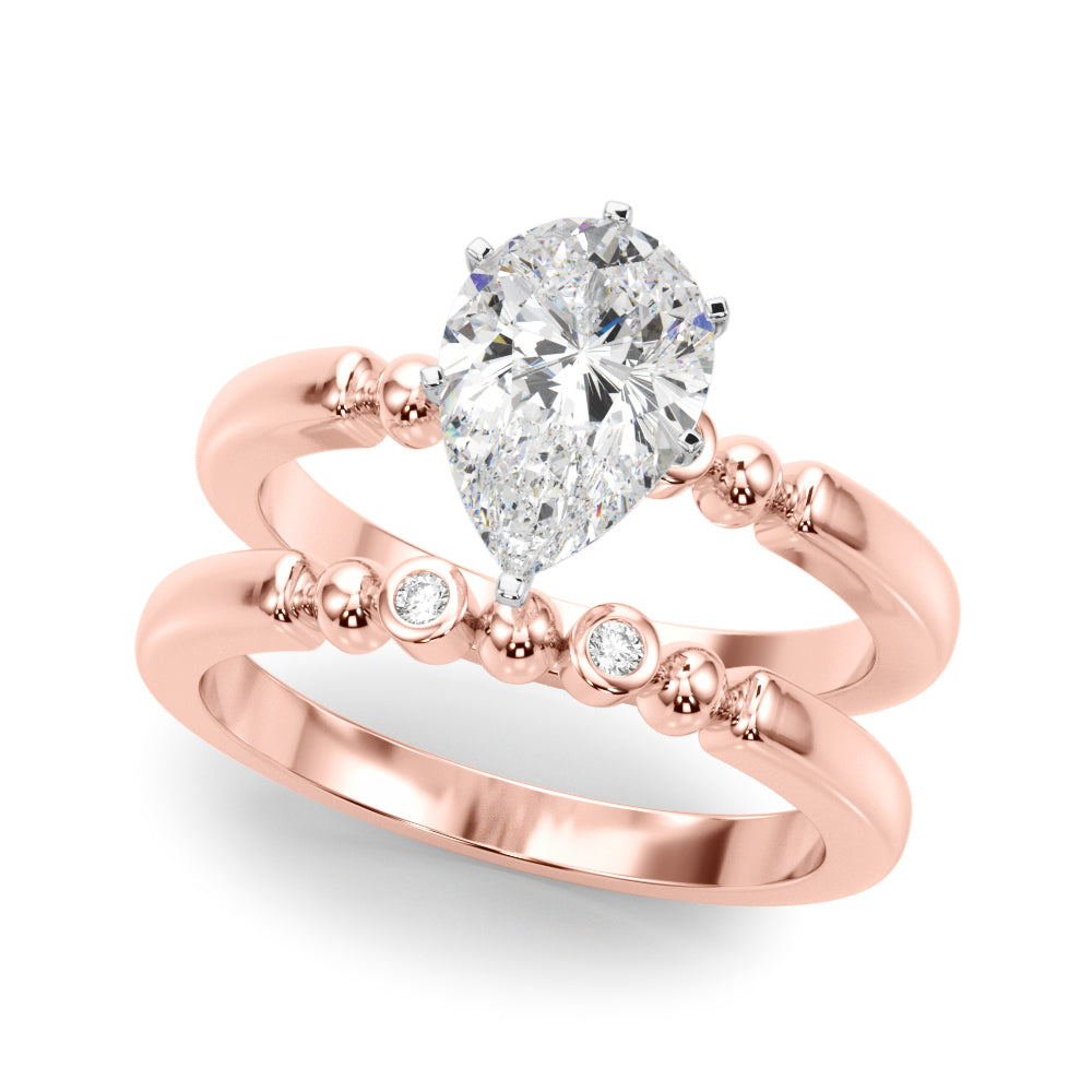 Rose gold Pear Solitaire Beaded Band with Four-Prong Setting 1
