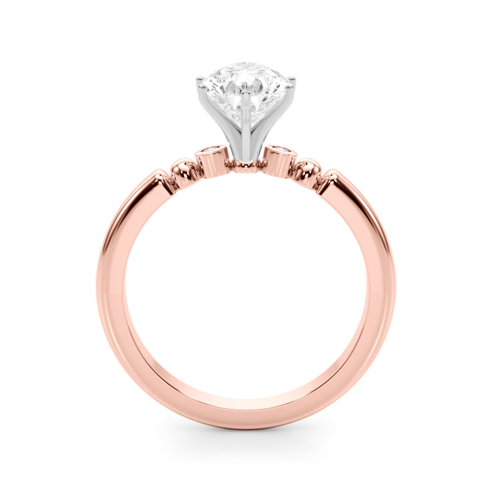 Rose gold Pear Solitaire Beaded Band with Four-Prong Setting 2