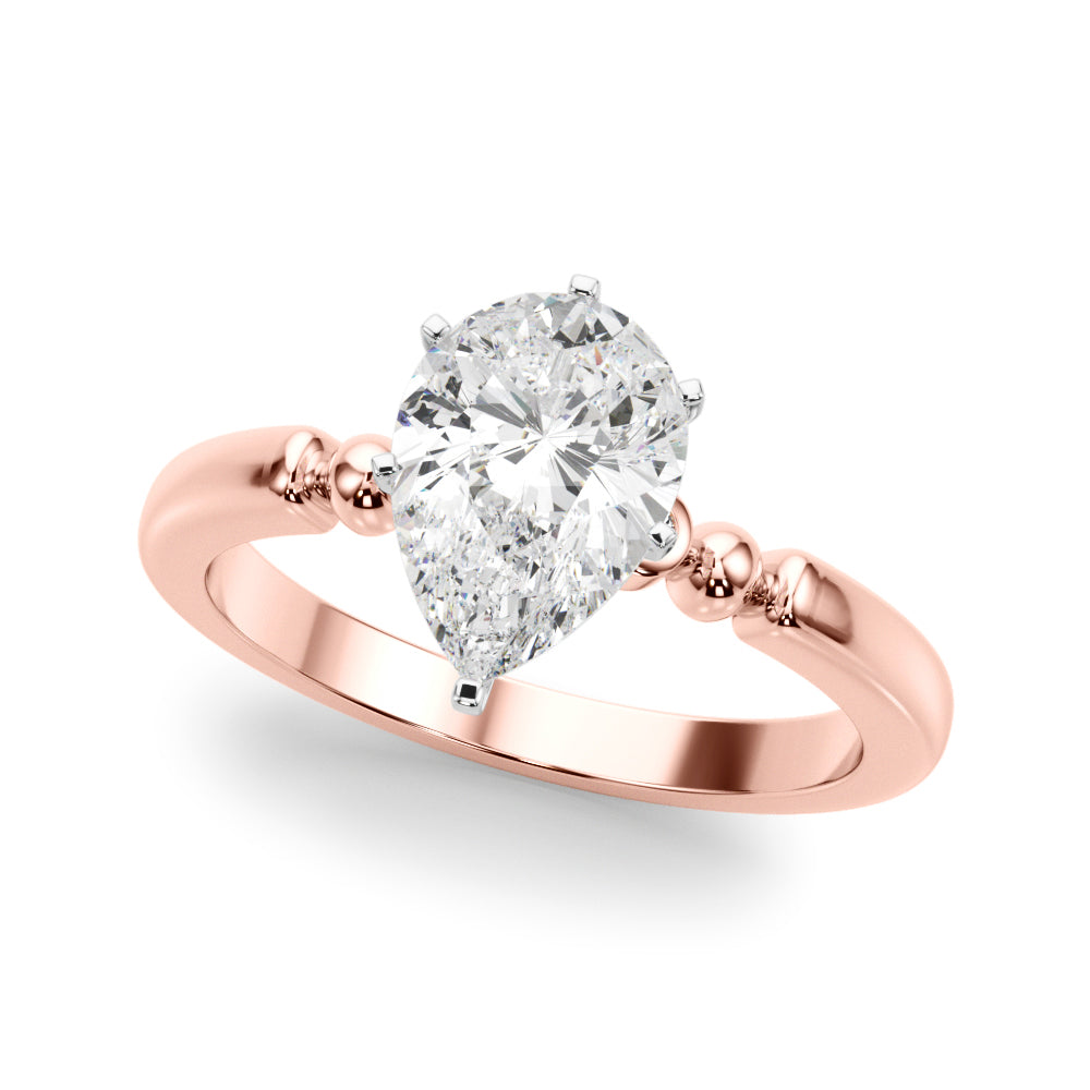 Rose gold Pear Solitaire Beaded Band with Four-Prong Setting