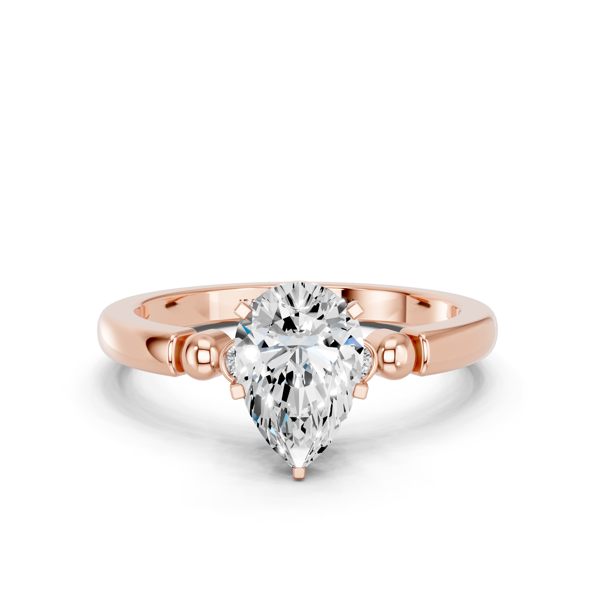 Rose gold Pear Solitaire Beaded Band with Four-Prong Setting_15
