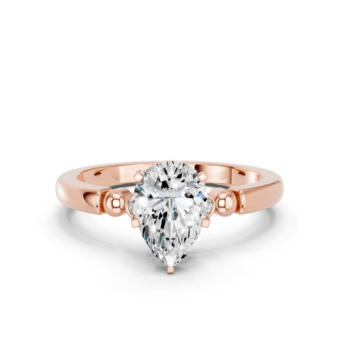 Rose gold Pear Solitaire Beaded Band with Four-Prong Setting_15