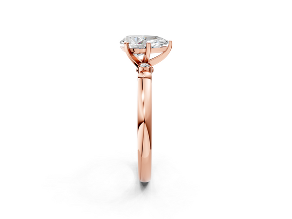 Rose Gold Pear-Shaped Solitaire Engagement Ring Setting with Bead Shoulders and Peek-a-Boo Accents