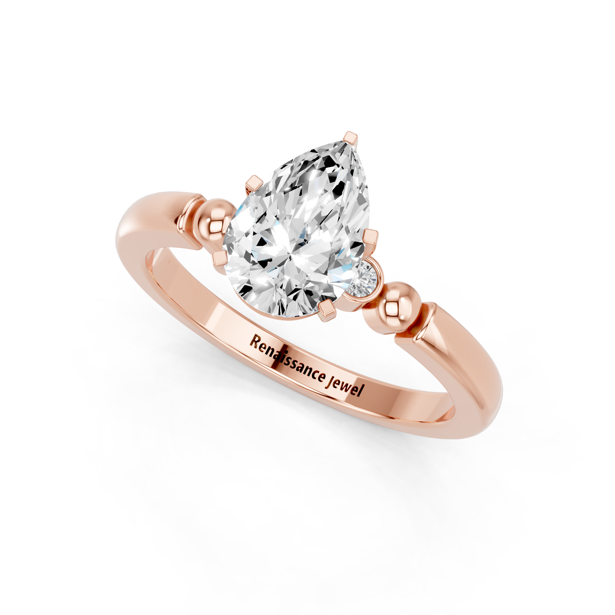 Rose gold Pear Solitaire Beaded Band with Four-Prong Setting_7