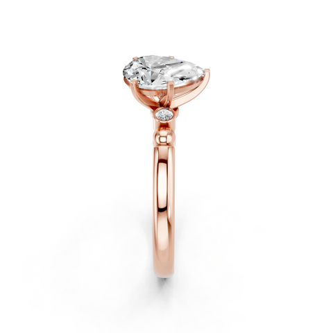 Rose gold Pear Solitaire Beaded Band with Four-Prong Setting_8