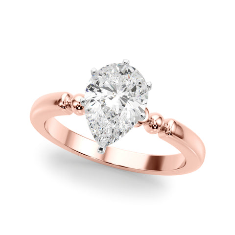 Rose gold Pear Solitaire Beaded Band with Four-Prong Setting
