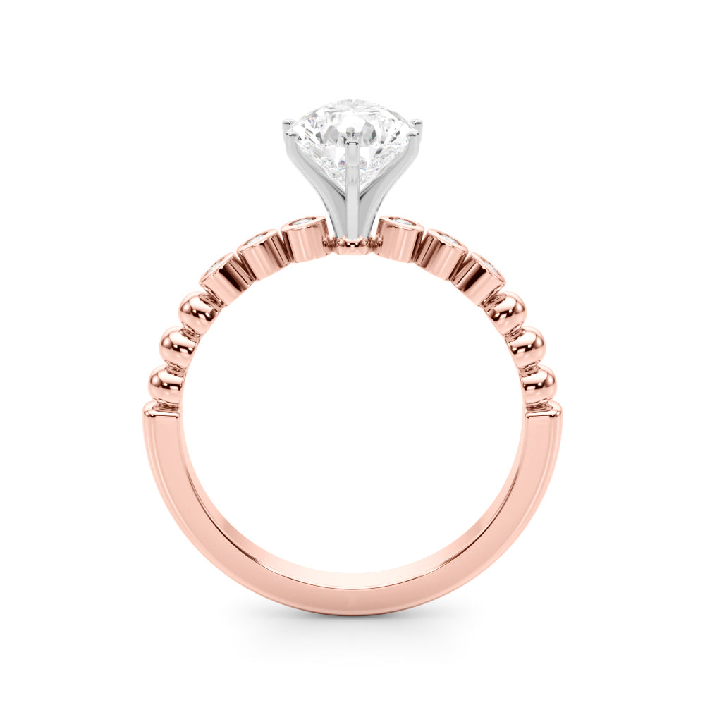 Rose gold Pear Solitaire Bezel Accent Diamond Engagement Ring with Beaded Band and Four-Prong Setting 2