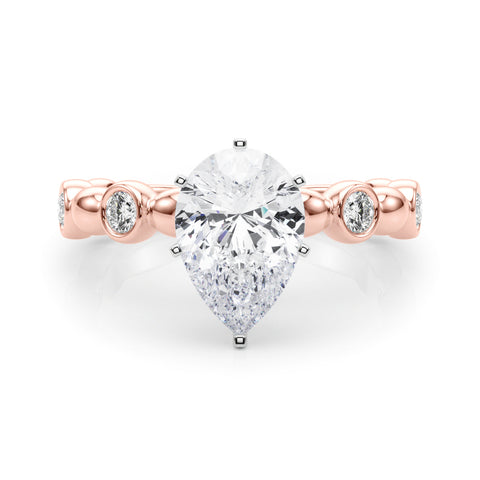 Rose gold Pear Solitaire Bezel-Set Diamond Ring with Beaded Band and Four-Prong Setting 1