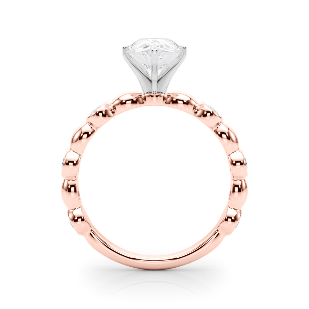 Rose gold Pear Solitaire Bezel-Set Diamond Ring with Beaded Band and Four-Prong Setting 2