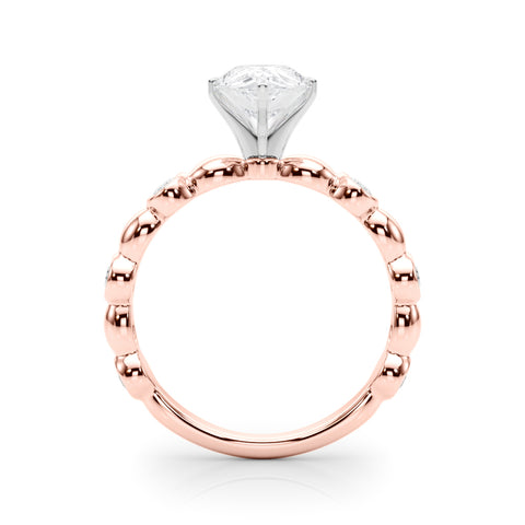 Rose gold Pear Solitaire Bezel-Set Diamond Ring with Beaded Band and Four-Prong Setting 2