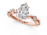 Rose gold Pear Solitaire Bezel-Set Diamond Ring with Beaded Band and Four-Prong Setting_56