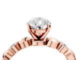 Rose gold Pear Solitaire Bezel-Set Diamond Ring with Beaded Band and Four-Prong Setting_59