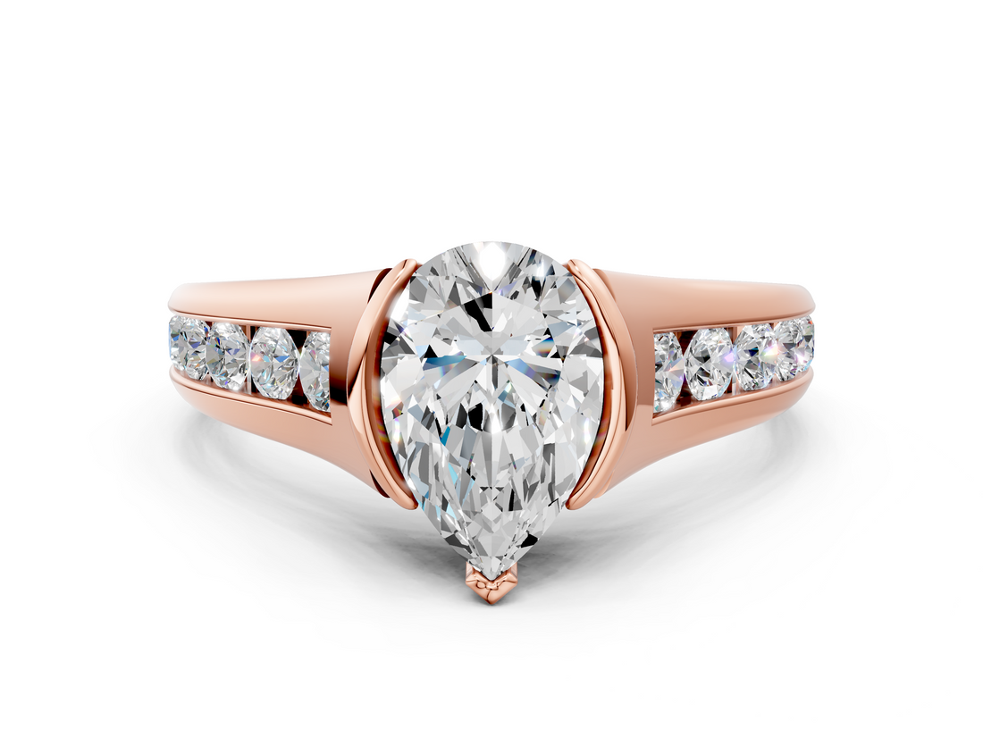 Rose gold Pear Solitaire Bezel-Set Diamond Ring with Channel-Set Band_41