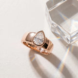 Rose gold Pear Solitaire Bezel Set Diamond Ring with Wide Band_18