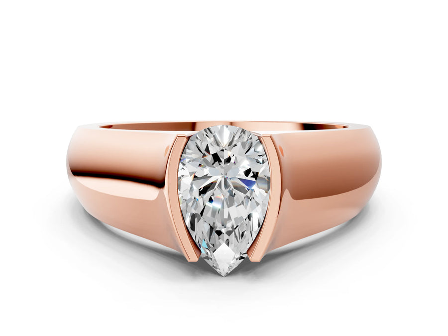 Rose gold Pear Solitaire Bezel Set Diamond Ring with Wide Band