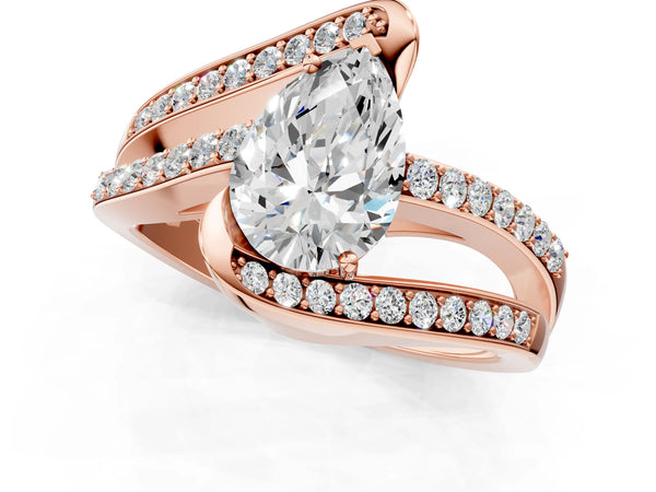 Rose gold Pear Solitaire Bypass Diamond Engagement Ring with Channel-Set Band and Four-Prong Setting
